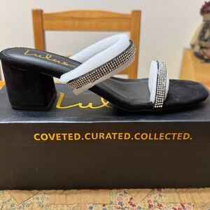 Lulus Lux Black Suede, Rhinestone, Double Strap Heels